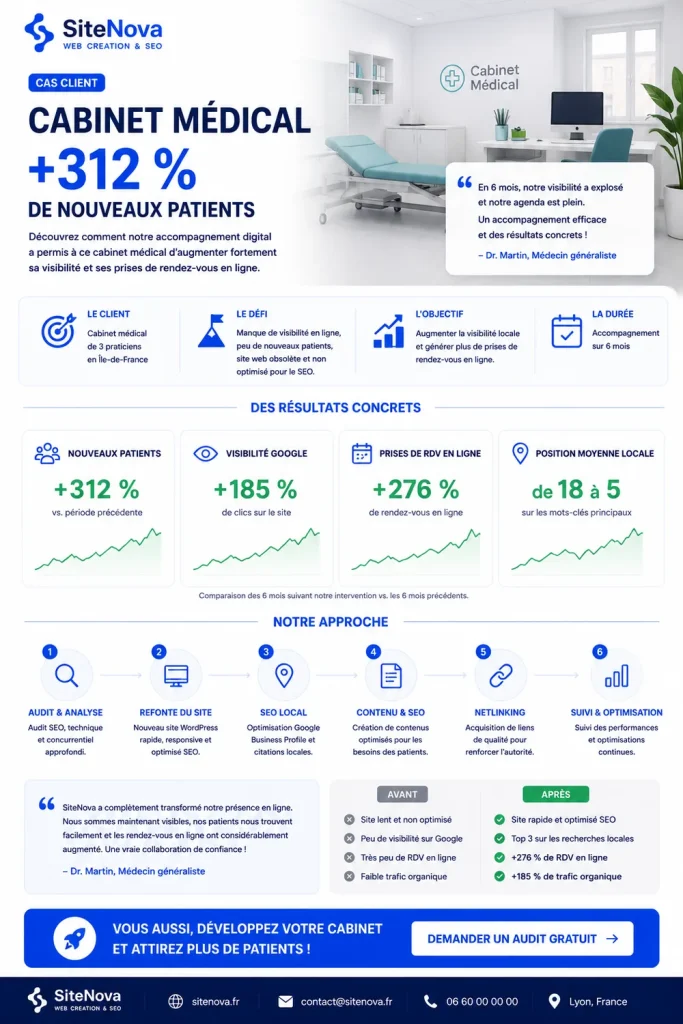 Cas client cabinet médical Lyon +312% patients