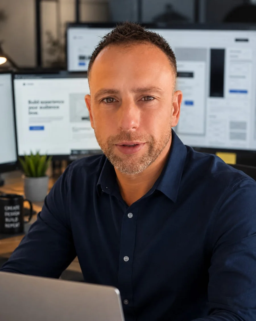 Sylvain Gougeon, fondateur de SiteNova, à son poste de travail