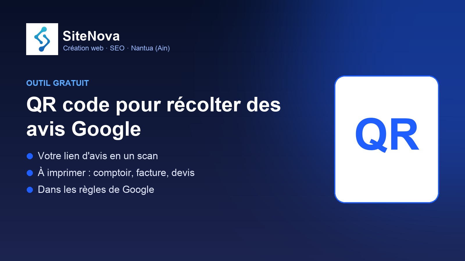 QR code pour récolter des avis Google, générateur gratuit SiteNova