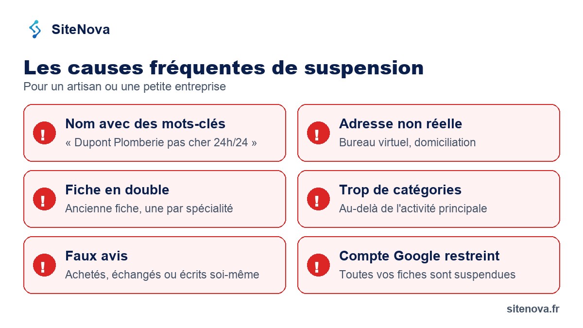 Les causes fréquentes de suspension d'une fiche Google pour une petite entreprise